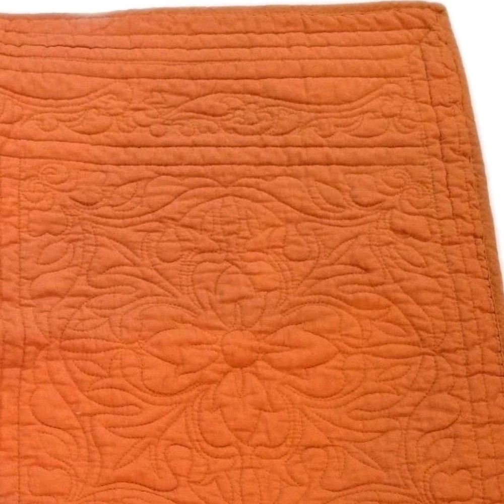 Set of 2 Standard Sham Pillowcases, ORANGE Quilted with Flange (20" x 26")